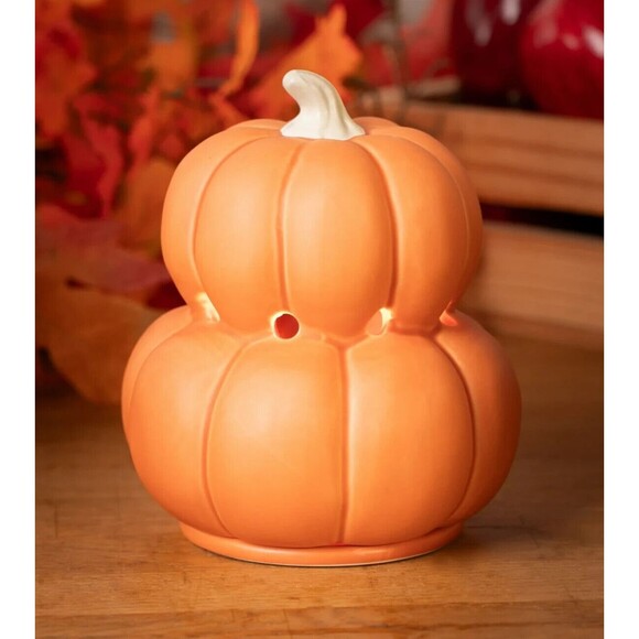 Stacked Pumpkins Ceramic Wax Warmer Fall Autumn Holiday Decor 7-inch Gift NEW - Picture 4 of 6